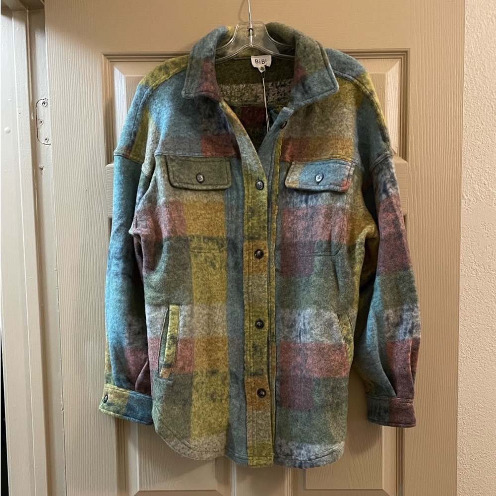 LAST ONE! Lime Fleece Checked Shirt Jacket - Picture 6 of 8